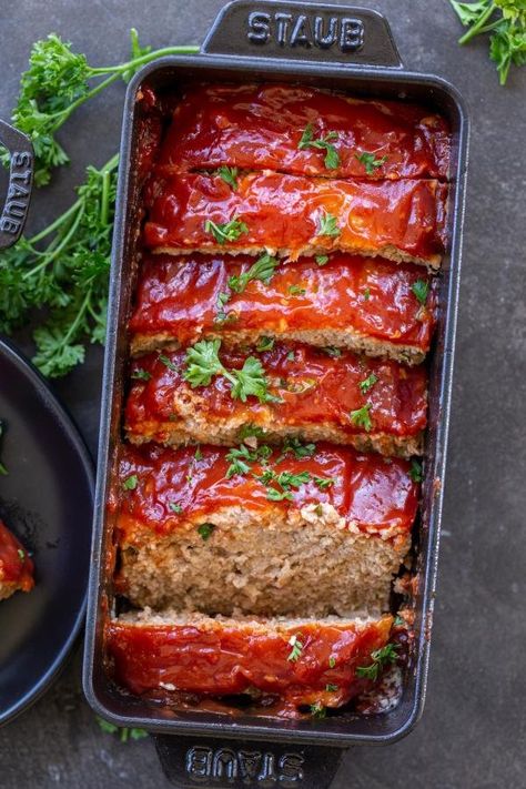 Crazy Good Turkey Meatloaf Recipe - Momsdish Turkey Meatloaf Recipe Gluten Free, Meatloaf Recipes With Turkey Meat, Turkey Burger Meat Recipes, Turkey Ground Beef Meatloaf, Ground Turkey Loaf Recipes, Meat Lofe Recipe, Barbecue Turkey Meatloaf, Juicy Turkey Meatloaf, Meatloaf With Turkey And Beef