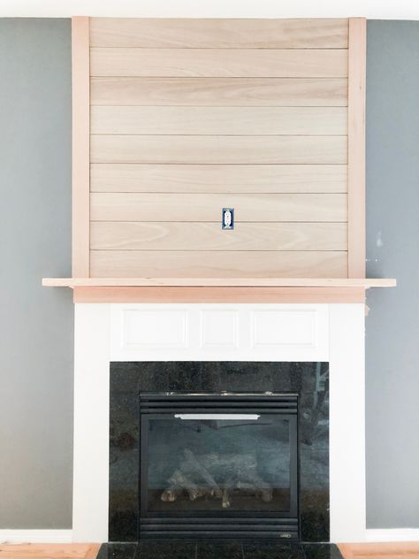 Style Fireplace Mantle, Farmhouse Style Fireplace, Stained Wood Beams, Stained Shiplap, Style Mantle, Farmhouse Lighting Dining, Style Fireplace, Fireplace Update, Ship Lap