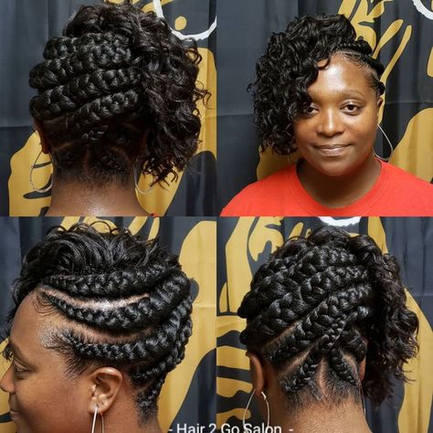 30 Goddess Braids Ideas to Leave Everyone Speechless - Hair Adviser Two Goddess Braids, Black Braided Updo, Goddess Braids Updo, Goddess Braid Styles, Scalp Braids, Black Hair Updo Hairstyles, Goddess Braids Hairstyles, Bob Braids, Feed In Braid