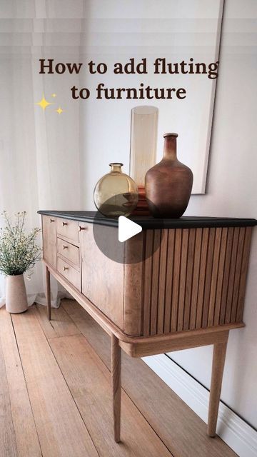 Cathy | DIY | Furniture Makeovers & Refinishing on Instagram: "⛔️SHARE to inspire!✨

Comment “details” for the products used and steps to add wooden slats‼️

This orange antique sideboard desperately needed a makeover.

Adding wooden slats to furniture is a great way to update the look, and it’s not that hard. I typically use wooden slats from the local hardware store (they can cut them for you, too😉). Voila, a modern MCM style buffet with fluting!

I love how it turned out! The addition of slats really adds a modern twist (and hides the less than perfect veneer). What do you think? Let me know in the comments? 

Follow @ furniturebyacanthus for more basic woodworking hacks✨️ 

#paintingfurniture #MCM #midcenturymakeover #flippingfurniture #vintagebuffet
#furniturerestoration
#diyfurnitur Mcm Sideboard Makeover, Mcm Buffet Makeover, Mcm Buffet, Buffet Makeover, Woodworking Hacks, Basic Woodworking, Mcm Style, Vintage Buffet, Mcm Design