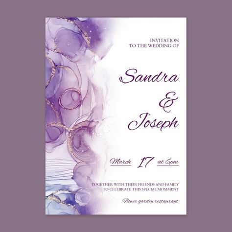 Purple Wedding Cards Invitation Ideas, Wedding Invitation Flower Design, Invitation Card Design Purple, Aurora Invitation, Purple Wedding Invitations Templates, Purple Wedding Card, Purple Wedding Invitation, Purple Invitations, Elegant Wedding Invitation Card