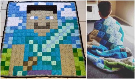 Minecraft Blanket Free Crochet Pattern Rocket Raccoon Costume, Minecraft Crochet Patterns, Minecraft Blanket, Minecraft Quilt, Raccoon Costume, Minecraft Crochet, Joining Granny Squares, Bunny Blanket, Easy Baby Blanket