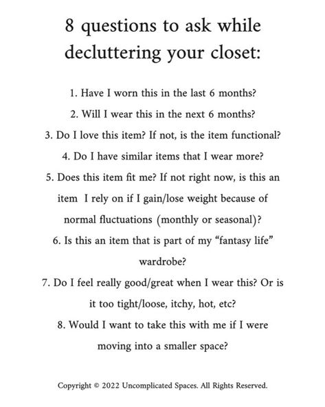 Downsizing Your Closet, How To Declutter Your Closet, Minimal Wardrobe Minimalist Closet, Closet Clean Out, Declutter Questions, Clothes Declutter, Declutter Clothes, Closet Declutter, Clean My Room