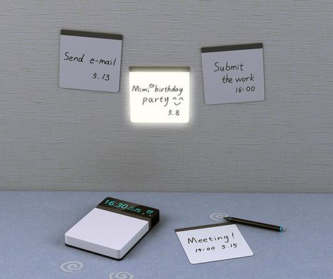 Reminder - Reusable Sticky Note that contains magnetic particles that are brought to the surface by a magnetic pen. Each note can be assigned and alarm that lights the note up to remind you of important events. #stickynote #office #YankoDesign College Guy Gifts, Reminder Post, Mimi Birthday, College Girl Gifts, Super Cool Stuff, Portfolio Book, Sticky Note, Yanko Design, Note Paper