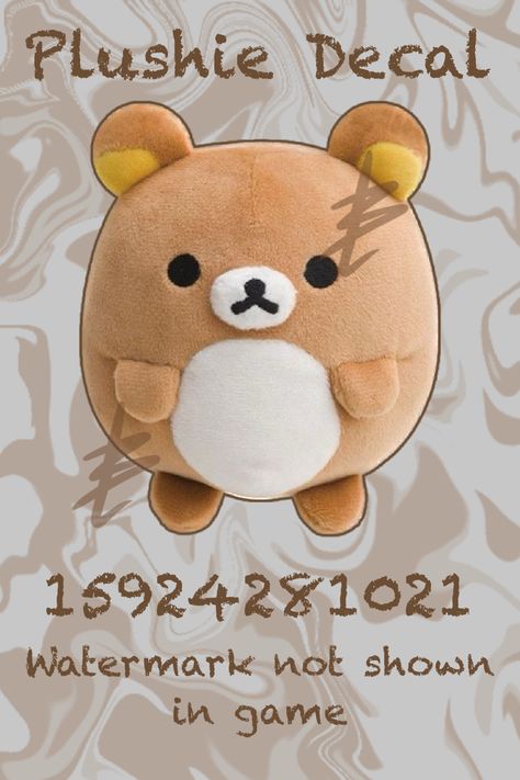 Bloxburg Plushie Decal! Let me know if the code does not work properly. Kawaii Roblox Decals, Bloxburg Stuffed Animal Codes, Blox Burg Ideas, Bloxburg Decals Codes Items, Bloxburg Plushie Decals, Sanrio Decals Bloxburg, Bloxburg Animals, Bloxburg Kawaii, Bloxburg Library Decals