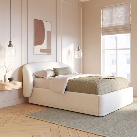 Kayra Ivory Bouclé Fabric & Oak Queen Bed with Storage | Article Scandanavian Interiors Bedroom, Big Teddy Bears, Queen Storage Bed, Miami Apartment, Storage Bed Queen, Big Teddy, Article Furniture, Modern Bed Frame, Bed Frame Design