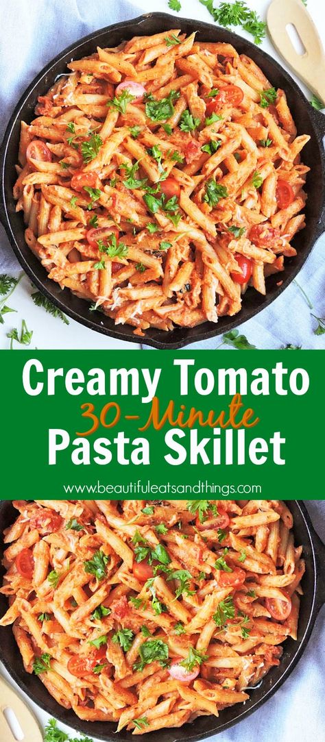 Creamy Tomato Pasta Skillet - Beautiful Eats & Things Pasta Without Meat Recipes, Healthy Pasta Dishes Clean Eating, Low Calorie Recipes Pasta, No Meat Pasta Dishes, Low Cholesterol Pasta Recipes, Heart Healthy Pasta Recipes, Healthy Vegetarian Pasta Recipes, Healthy Pasta Recipes Low Calorie, No Meat Pasta Recipes