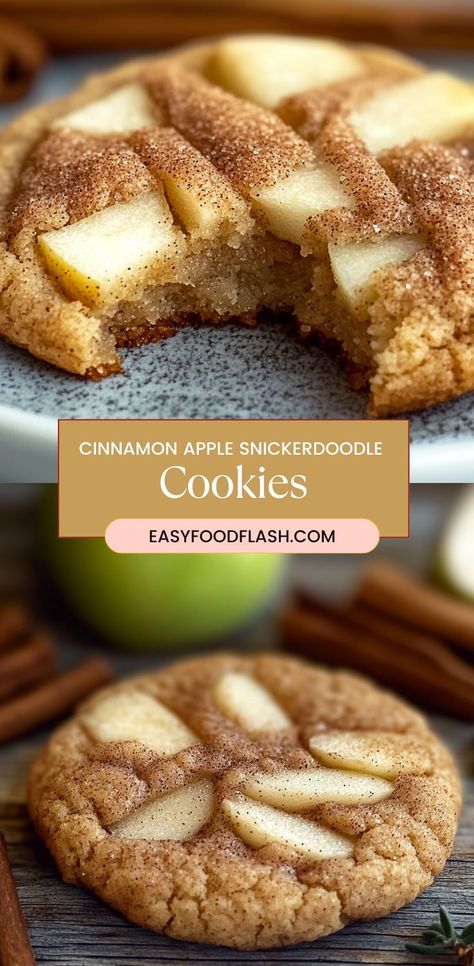 These chewy, flavorful cookies take the classic snickerdoodle and elevate it with the addition of cinnamon-spiced apples. Perfect for fall baking, each bite is a delicious combination of tart apples and cinnamon sweetness wrapped in a soft, chewy cookie. Apple Snickerdoodle, Apples And Cinnamon, Cookie Bites, Snickerdoodle Cookie, Snickerdoodle Cookies, Cinnamon Apple, Spiced Apples, Cream Of Tartar, Fall Baking