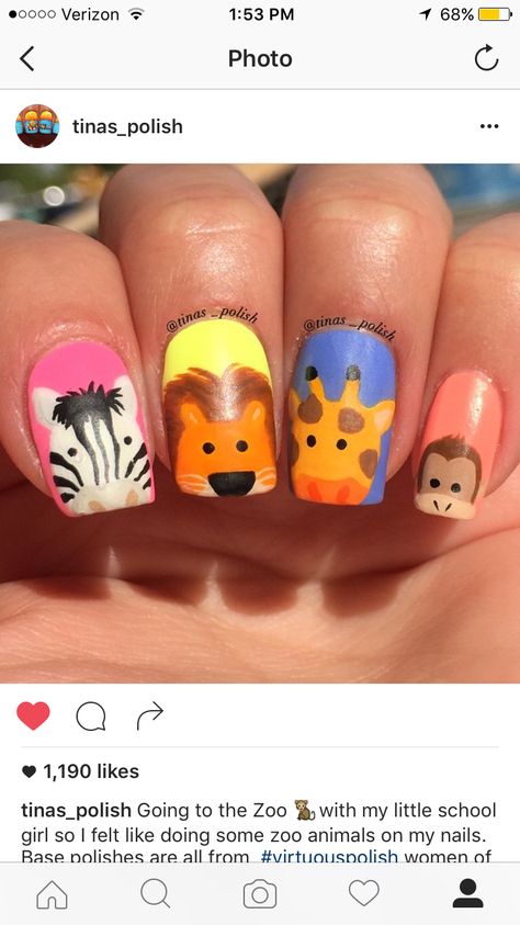 Nails Spring Flowers, Nail Art Animals, Nails Cute Ideas, Giraffe Nails, Animal Nail Designs, Animal Nail Art, Manicure Inspiration, Animal Nails, Nails Easy