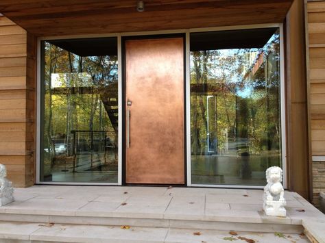 We have bronze anodized metal that has water spots/stains on it. What detergent do you recommend for cleaning bronze? Entry Door Styles, Metal Entry Doors, Entrance Wood Door, Green Building Design, Metal Front Door, Wood Exterior Door, Entrance Door Design, Door Design Modern, Front Entry Doors