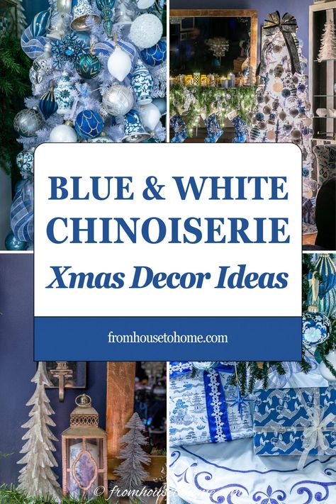 blue and white Chinoiserie Christmas decor ideas Blue And White Chinoiserie Christmas, Chinoiserie Christmas Decor, Xmas Decor Ideas, Blue Willow Decor, Chinoiserie Christmas Tree, Chinoiserie Ornaments, White House Christmas Tree, Blue And White Christmas, Chinoiserie Christmas