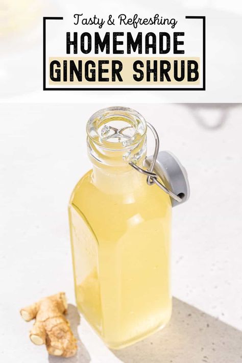 This easy Ginger Shrub recipe is a delicious mixer for drinks! With ginger root, lemon and vinegar, it's perfect mixed with sparkling water or in a shrub cocktail. Shrub uses sugar and vinegar along with fruit to create a tangy syrup that's the perfect mixer for vodka cocktails, gin cocktails or even just mixed with club soda. Lemon Shrub Recipe, Drinks With Ginger, Ginger Shrub Recipe, Sprite Recipe, Shrub Drink, Switchel Recipe, Shrub Recipe, Recipe With Lemon, Lung Cleanse