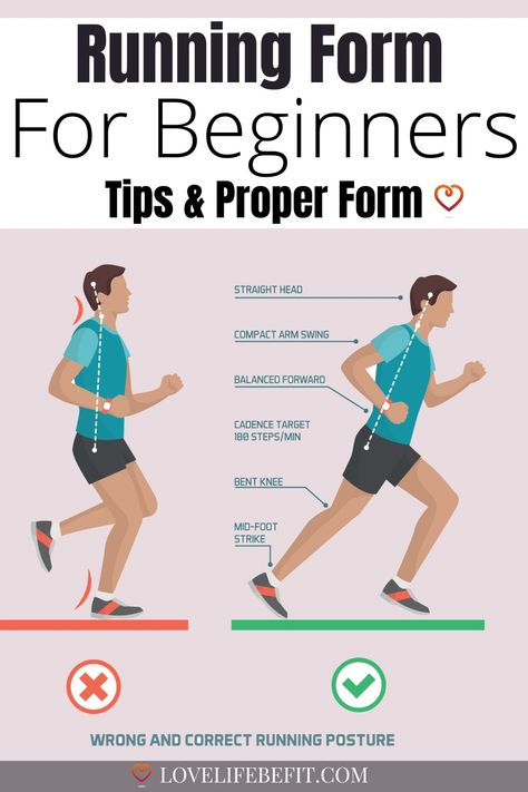 Proper running form Running Techniques For Beginners, Running For Beginners Tips, Tips For Running Beginners, Running Form For Beginners, Running Routine For Beginners, Running Form Tips, Beginner Guide To Running, How To Start Running For Beginners, Runners Exercises