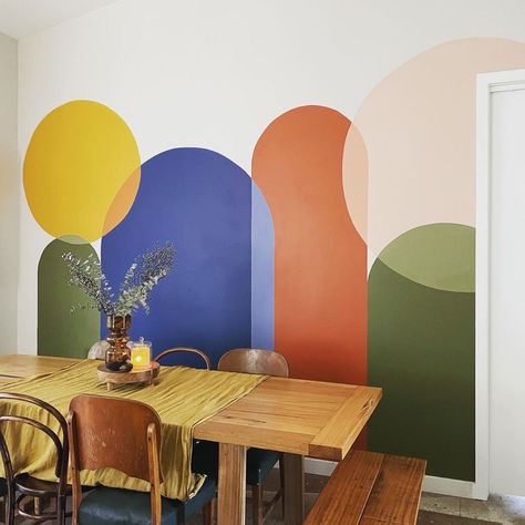 Terrazo Painted Wall, Corner Colour Block, Bright Wall Murals Painted, Mid Century Mural Wall, Playful Wall Mural, Industrial Mural Wall Art, 70s Wall Mural Diy, Color Block Wall Mural, Colourful Accent Wall