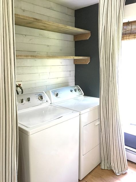 Laundry Room Curtains, Laundry Remodel, Farmhouse Laundry Room Ideas, Modern Farmhouse Laundry Room, Tiny Laundry, Farmhouse Color, Laundry Room Storage Shelves, House Flip, Small Laundry Room Organization