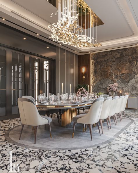 Could your dining room use a touch of sophistication? This elegant space by @ten.architecturalstudio features the Littus Oval Dining Table, creating a perfect blend of luxury and style. Download our Home Catalog to see more exquisite pieces like this – link in bio! #luxurydining #interiordesign #luxuryfurniture #lifestylebyluxxu #covethouse #homedesign #decorideas #diningroomdesign #diningroomfurniture #diningroomgoals #diningroominspo Contemporary Dining Room Ideas, Classical Dining Table, Penthouse Dining Room, Modern Classic Dining, Luxury Dining Room Tables, Luxury Dining Room Decor, Dark Luxury, Dubai Hills, Dining Room Design Luxury