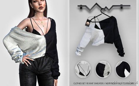 Mod For Sims 4, Open Shoulder Sweater, Sims 4 Mods Clothes, Off Shoulder Sweater, Sims 4 Clothing, Clothes Set, One Shoulder Tops, Ts4 Cc, New Board