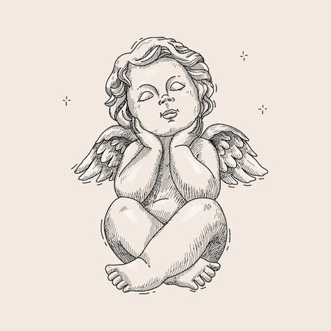 Free vector hand drawn baby angel drawin... | Free Vector #Freepik #freevector #angel #drawing #illustration #outline Cupid Angel Drawing, Angel Body Base Drawing, Angel Cherub Drawing, Angel Sitting Drawing, Cherub Baby Tattoo, Easy Angel Drawings, Cherub Angel Drawing, Cherub Sketch, Cherub Outline