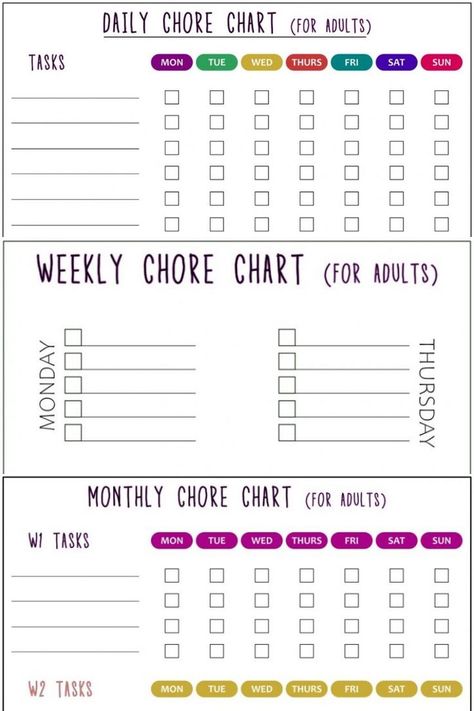 Chore Chart Daily Weekly Monthly, Monthly Chore Chart Printables, Printable Chore Chart For Adults, Chore Chart For Adults Printable Free, Daily Weekly Monthly Chores, Chore Schedule For Adults, Adult Chore Chart Ideas, Chore Charts For Adults, Weekly Chore Chart For Adults