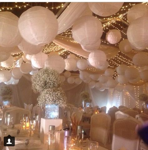 Paper lantern wedding decoration Paper Lantern Ceiling, Paper Lantern Wedding, Wedding Rice, Sons Wedding, Summer Ball, White Paper Lanterns, Paper Lanterns Wedding, Lantern Wedding, Lantern Decor Wedding