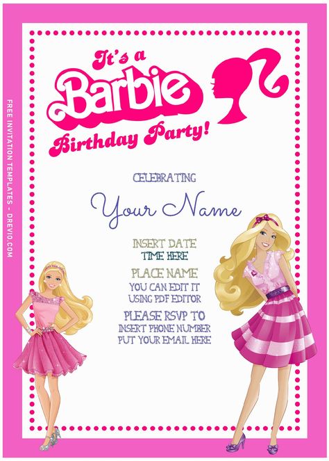 (Free Editable PDF) Chic & Fashionable Barbie Girls Birthday Invitation Templates | Download Hundreds FREE PRINTABLE Birthday Invitation Templates Barbie Invitation Template, Barbie Invitation, Barbie Birthday Invitations, Barbie Invitations, Birthday Party Invitations Free, Sports Birthday Invitations, Baby Boy Invitations, Free Barbie, Bday Invitations