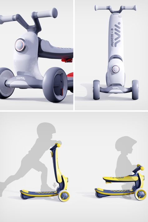 This unique and innovative 2-in-1 e-scooter scooter allows children to experience both standing and sitting styles, promoting stability and teaching riding skills. It features a rear-wheel motor, accelerator, headlight, and horn, providing a fun and educational vehicle for young riders to enjoy. Learn More! Bus Stop Design, Electric Scooter For Kids, Kids Ride On Toys, Scooter Design, Kids Scooter, Hybrid Design, E Scooter, Porsche Design, Cool Technology