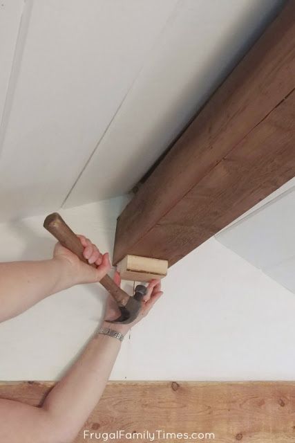 Diy Faux Wood Beams, Diy Faux Beams, Cabin Ceiling, Fake Beam, Faux Ceiling Beams, Beams Living Room, Mobile Home Makeover, Shiplap Ceiling, Faux Wood Beams