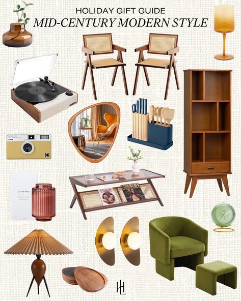 Our Mid-Century Modern interior design style gift guide is packed with retro-inspired decor, geometric designs, and timeless classics. Perfect for anyone who loves vintage style with a modern twist. Mod Century Modern Home, Mid Century Modern Mood Board, Mid Century Decorating Ideas, Eclectic Mid Century Modern, Mid Century Modern Home Decor, Mid Century Modern Interior Design, Mid Century Modern Aesthetic, Mid Century Modern Interiors, Mid Century Modern Home