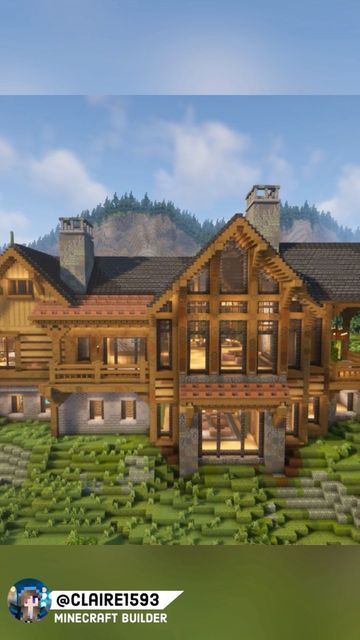 Claire1593 on Instagram: "Montana Log Cabin Built with @airtugmc , @waspycraft1 , & @paintergigi . Based on a drawing of a house in Montana. —————————————— Shaders: Complementary Let me know what you think! —————————————————————————— #minecraft #minecraftbuilds #minecraftmemes #minecrafthouses #minecraftjavaediton #mcjava #minecraftbuild #minecrafthouse #minecraftarchitecture #minecraftmedieval #minecraftsurvival #minecraftcabin." Mountain Homes Minecraft, Minecraft Houses Built Into Mountain, Minecraft In The Mountain House, Minecraft Built In Mountain House, Minecraft Log House, Spruce Log Cabin Minecraft, Mc Mountain House, Minecraft Spruce Cabin, Spruce Mansion Minecraft