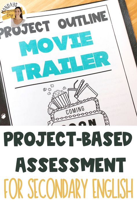 Movie trailers are the perfect project-based assessment for middle school or high school English Language Arts. They're also suitable for distance learning, making them an awesome alternative assessment or virtual end of the year project. In this blog post, you'll learn how to easily assign and assess movie trailers as a summative assessment. Try out this project-based learning assessment with your ELA students this semester! Creative English Projects High School, English Project Ideas For High School, Project Based Learning Middle School, High School Language Arts, High School Project, Summative Assessment, Middle School Lessons, Book Reports, English Language Arts High School