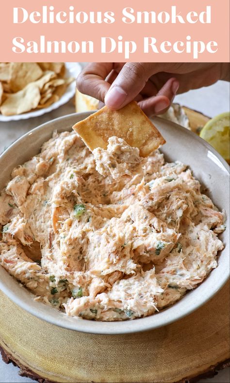 delicious Smoked Salmon Dip recipe is a creamy blend of smoked salmon, cheese, and herbs that will be a party favorite. With such a quick and easy prep, you will want to make this appetizer for every occasion! #salmon #smokedsalmon #dip #appetizerrecipes #appetizer Salmon Artichoke Dip, Cream Cheese Smoked Salmon Dip, Smoked Salmon Rillettes Recipe, Hot Smoked Salmon Dip, Healthy Smoked Salmon Dip, Smoked Salmon Dip With Capers, Smoked Salmon Dip Recipes Cream Cheeses, Smoked Pink Salmon Recipes, Canned Smoked Salmon Dip