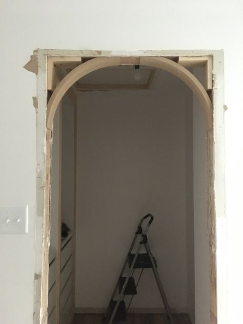 Diy Arched Closet, Black Archway Interior, Create An Archway Entrance, Creating An Archway Living Rooms, How To Make A Doorway Arch, How To Make Arch Doorway, Brick Around Doorway, How To Round A Doorway, Home Arches Interiors