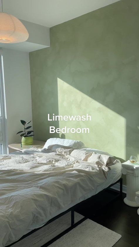 Accent Wall White Bedroom, Limewash Bedroom Decor, Limewash Boho Bedroom, Emerald Limewash, Light Green Limewash, Limewash Baby Nursery, Limewash Green Bedroom, Green Limewash Wall Bedroom, Washed Wall Paint Effect