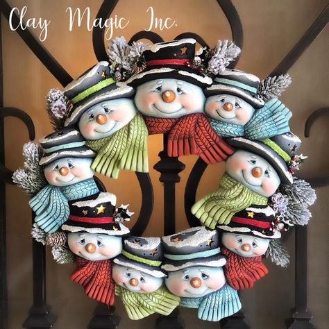 Clay Christmas Decorations, Ready To Paint Ceramics, Polymer Clay Ornaments, Christmas Clay, Polymer Clay Christmas, Snowman Wreath, Ceramic Bisque, Clay Ornaments, Snowman Crafts