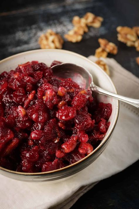 Our all time favorite Homemade Cranberry Sauce recipe with walnuts and a splash of Grand Marnier, has just the right combination of sweet and tart to round out any holiday meal. Jellied Cranberry Sauce Recipes, Cranberry Sauce Recipes, Slow Cooker Turkey Soup, Cranberry Hibiscus, Smoked Turkey Legs, Recipes Only, Jellied Cranberry Sauce, Sweet Potato Kale, Cranberry Relish