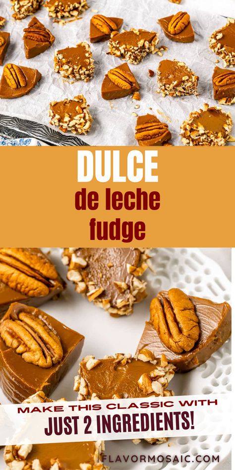 This Dulce de Leche fudge is a simple, 2 ingredient candy that will be wildly popular at all of your holiday parties! Dulce de leche candy is a delicious treat made from simple ingredients: sweetened condensed milk and pecans. Make this milk fudge for a rich and creamy caramel-like candy. Click through to the blog for all the details! Mexican Pecan Candy, Mexican Fudge, Condensed Milk Recipes Caramel, Condensed Milk Pecan Balls, Condensed Milk Candy, Condensed Milk Caramel, Candy Shop Ideas, Sweetened Condensed Milk Caramel, Fudge Recipes Easy Condensed Milk