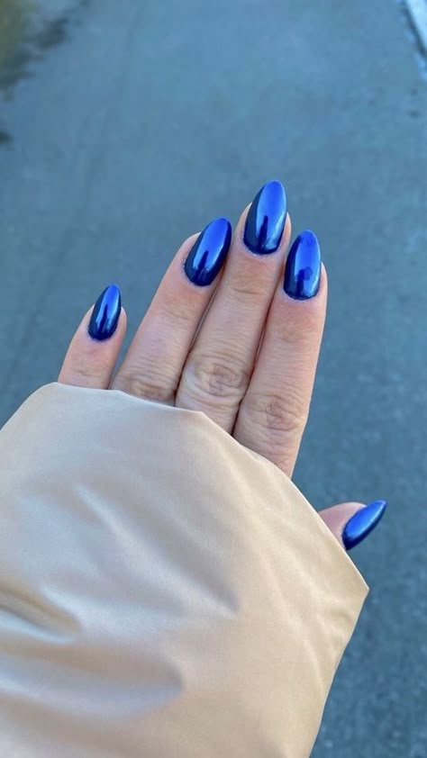 Nails One Color, Short Classy Nails, Blue Chrome Nails, Hoco Nails, Royal Blue Nails, Chrome Nails Designs, Blue Acrylic Nails, Smink Inspiration, Summery Nails