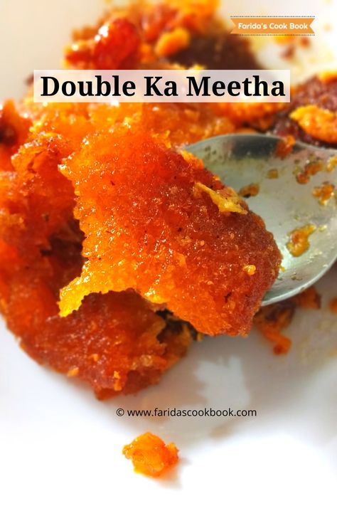 Double ka meetha is a flavourful dessert made of fried bread slices, dipped into sugar syrup and topped with rabri, and is also loaded with dry fruits for extra crunch. Famously known as Hyderabadi Double ka meetha usually made in the month of Holy Ramadan which is about to start a month from now. The step-by-step procedure photo and video procedure. Meetha Recipe, Double Ka Meetha, Chat Masala, Coconut Burfi, Fried Bread, Milk Cake, Yellow Foods, Fry Bread, Sugar Syrup