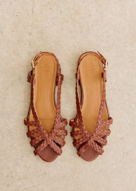 Natacha Low Sandals - Woven Natural Heritage - Vegetable-tanned smooth cowhide leather - Sézane Tan Leather Sandals Heels, Low Sandals, Woven Leather Sandals, Tan Leather Sandals, Nude Flats, Woven Shoes, Woven Sandals, Natural Heritage, Wrap Heels