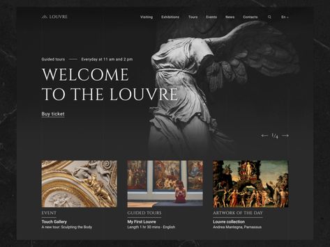 The Louvre Museum Redesign Concept by Daria Sytnyk on Dribbble Museum Powerpoint, Art Web Design, Aesthetic Websites, Aesthetic Website, The Louvre Museum, Galleria D'arte, Ui Design Website, Art Web, Website Design Layout