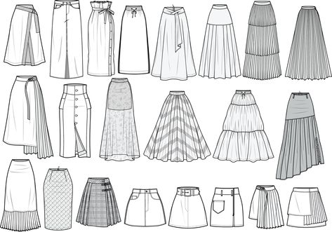 Pleated Skirt Fashion Illustration, Casual Clothing Drawing, Fashion Design Sketches Templates, Model Dresses Drawing, How To Draw Fashion, Long Skirt Sketch, Fashion Flat Sketches Technical Drawings, Skirt Sketches Fashion Drawings, Fashion Illustration Skirt