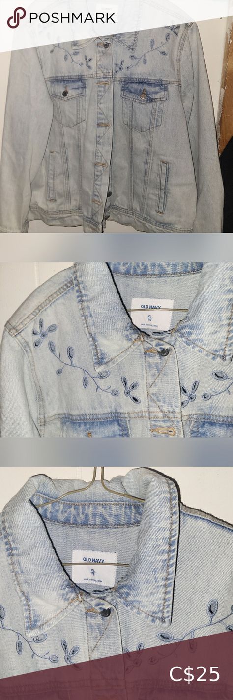 Old navy light wash denim jean jacket size xl eyelet floral