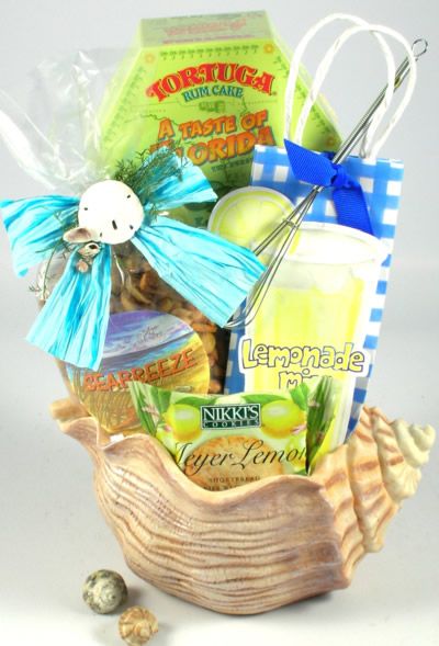 Beach wedding gift basket Beach Gift Basket, Summer Gift Baskets, Key Lime Cake, Lemon Shortbread, Boyfriend Gift Basket, Tropical Gifts, Lime Cake, Gourmet Snacks, Snack Gift