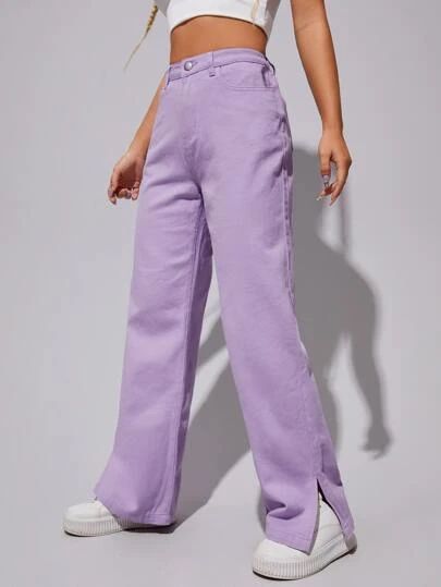 Purple Sweatpants, Purple Denim, Lilac Purple, Split Hem, Baggy Jeans, Wide Leg Jeans, Denim Women, Leg Jeans, Harem Pants