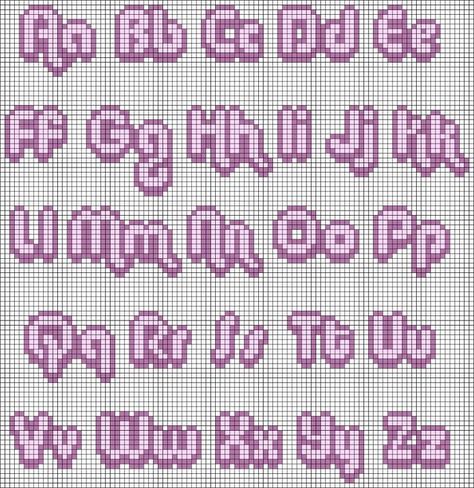 Perler Bead Font Patterns, Perler Bead Letters Fonts, Bead Loom Alphabet Letter Patterns, Alpha Patterns Letters, Food Alpha Pattern, Alpha Pattern Alphabet, Perler Letters, Crochet Letters Pattern, Crochet Letters