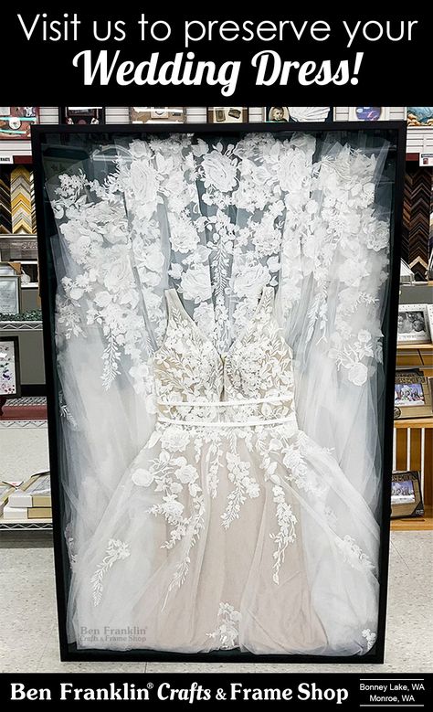 Diy Wedding Dress Shadow Box Display, Framed Wedding Veil, Wedding Dress Display Frame, Wedding Veil Preservation Ideas, Wedding Dress Box Display, Wedding Dress Framing, Wedding Dress In Shadow Box Display, Wedding Dress Framed, Shadow Box Wedding Dress