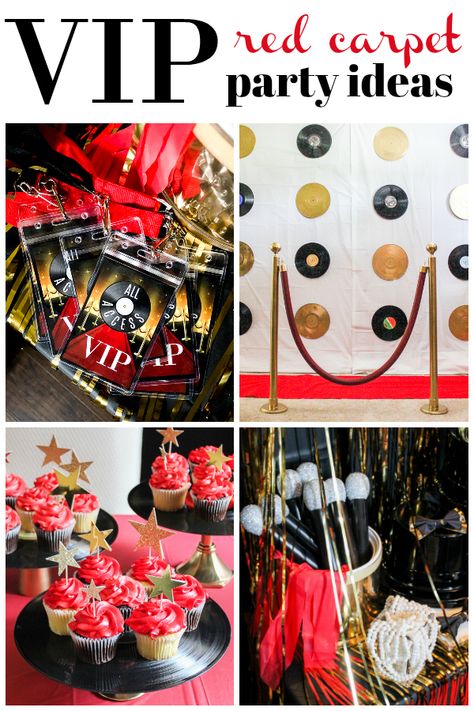 Red Carpet Theme Party - fun and easy VIP birthday party ideas for kids and adults! #party #partyideas #redcarpet #vipparty Red Carpet Party Ideas, Diy Red Carpet, Party Costume Ideas, Red Carpet Theme Party, Vip Red Carpet, Kitty Party Themes, Hollywood Birthday Parties, Movie Inspiration, Red Carpet Theme