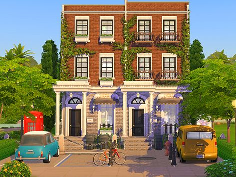 Townhouse Sims 4, Hi Its Me, Family Townhouse, Ts4 Builds, University Apartment, Sims 4 Houses Layout, Townhouse Apartments, British Cottage, The Sims 4 Lots