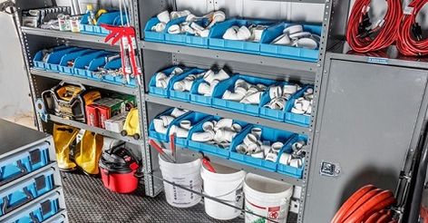 Plumbing Organization Storage Ideas, Plumbing Van Setup, Plumbing Van Organization, Plumbing Truck Organization, Work Van Organization Ideas, Work Van Storage Ideas, Van Setup, Work Truck Organization, Work Truck Storage