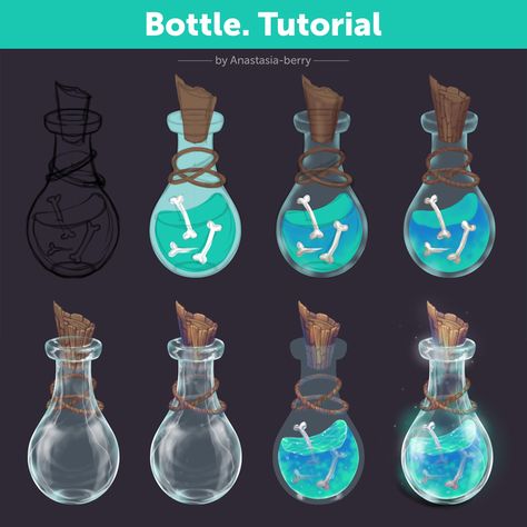 Magic Tutorial, Bottle Drawing, Magic Bottles, Procreate Ipad Art, 2d Game Art, Drawing Examples, Drawing Expressions, Potion Bottle, Digital Painting Tutorials